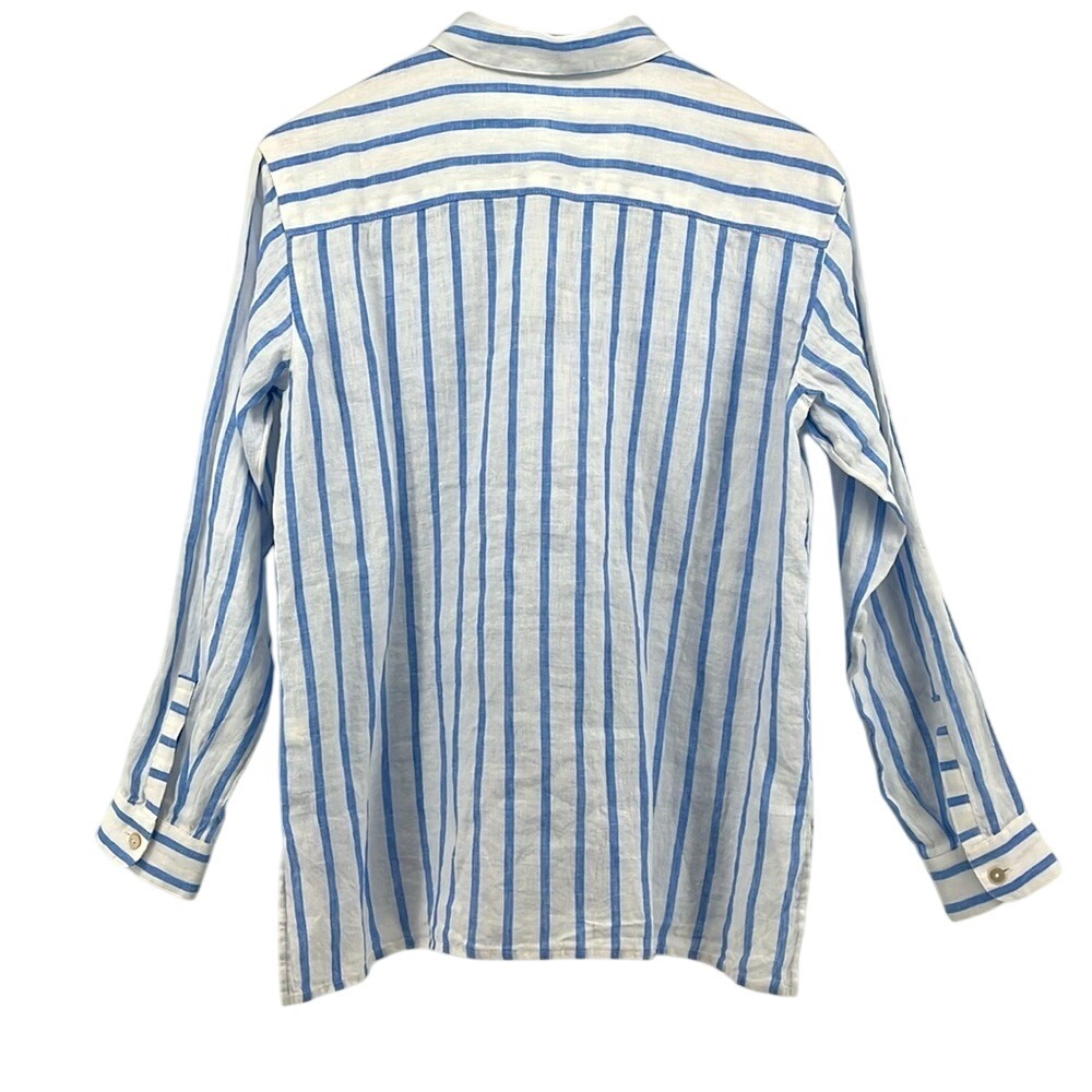 NEW J JILL Love Linen Blue/White Stripe 100% Linen Button Down Shirt Size XS - Picture 4 of 10
